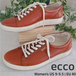 ECCO Congnac Tan And White Leather Lace Up Sneakers EU 40 Womens 9 to 9.5